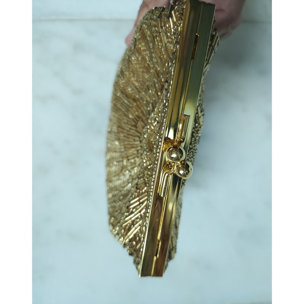 VTG Exquisite Valerie Stevens Beaded Evening Bag Gold Glam Party Shell Clutch - Picture 6 of 13